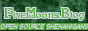 A green 88x31 button saying 'FiveMoons.Blog' in a cool lookin archaic font, with 'open source development' underneat it in small caps. 